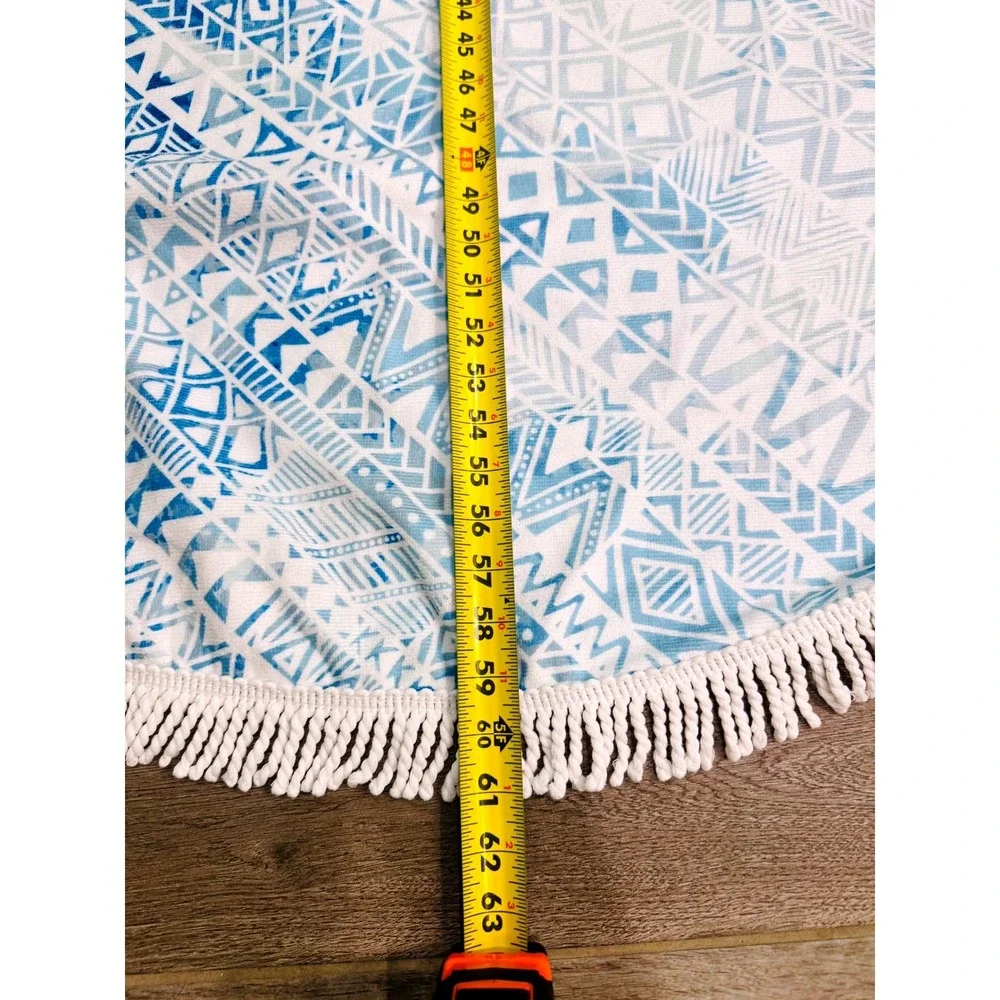 DSW Round Beach Towel Blue Geometric Mandala Fringe 60